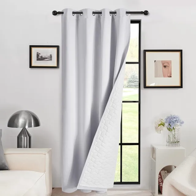 Deconovo Verduisterende Gordijn met Voering, 2-Lagen, 140 x 260 cm(BxH), Kant en Klaar Gordijn met Ringe Multifunctioneel Dubbellaags Winddicht Gordijn voor Deur Woonkamer, Grijs Wit, 1 Paneel