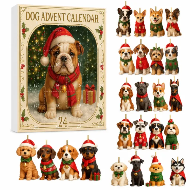 SWGOTA Adventskalender 2026 voor hondenliefhebbers - 24 vakjes met acryl hondenhangers - 26 x 18 x 3 cm Beige