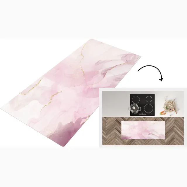 KitchenYeah Keukenloper - Loper keuken - Marmer - Goud - Lijn - Keukenloper vinyl Multicolor