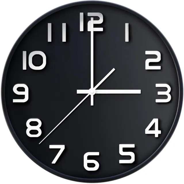 Coslife Wandklok 3D-12 inch, niet-tikkend quartz decoratief, goed leesbaar, voor thuis/keuken/kantoor/school (zwart)