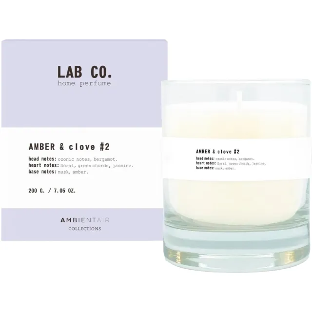 Lab Co. Geurkaars 40 uur – LAB CO – Amber en Clove #2 - Bergamot Bloemen Jasmijn Musk Amber - 200 gram