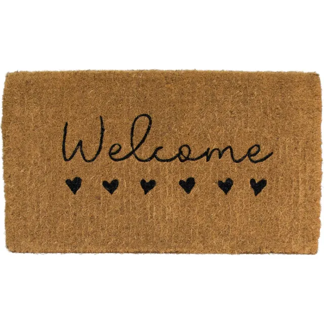 Mars & More kokosmat welkom harten - deurmat - handgeweven 75 cm Multi