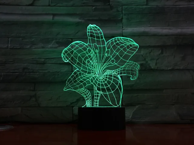MC Living 3D Led Lamp Met Gravering - RGB 7 Kleuren - Bloem