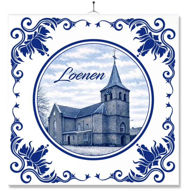 MC Living Tegel Met Opdruk | Loenen | Delft Blauw | Cadeau | Inclusief Geschenkdoos | Standaard | Ophangsysteem Ontwerp 2
