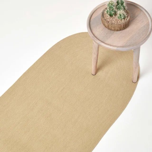 Homescapes Handgeweven gevlochten vloerkleed in beige, 66 x 200 cm