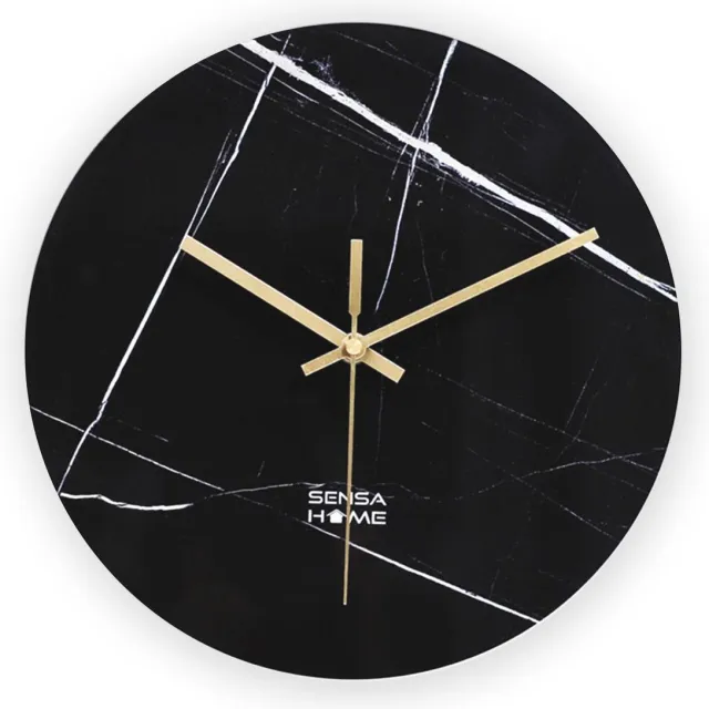SensaHome Glazen Wandklok 30cm - Minimalistische Marmeren Design met Stille uurwerk - Marble Dark Zwart