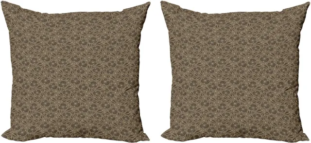 ABAKUHAUS Bruine decoratieve kussenhoes, 2-pack, bladeren en bloemen vintage, 50x50 cm, bruin taupe