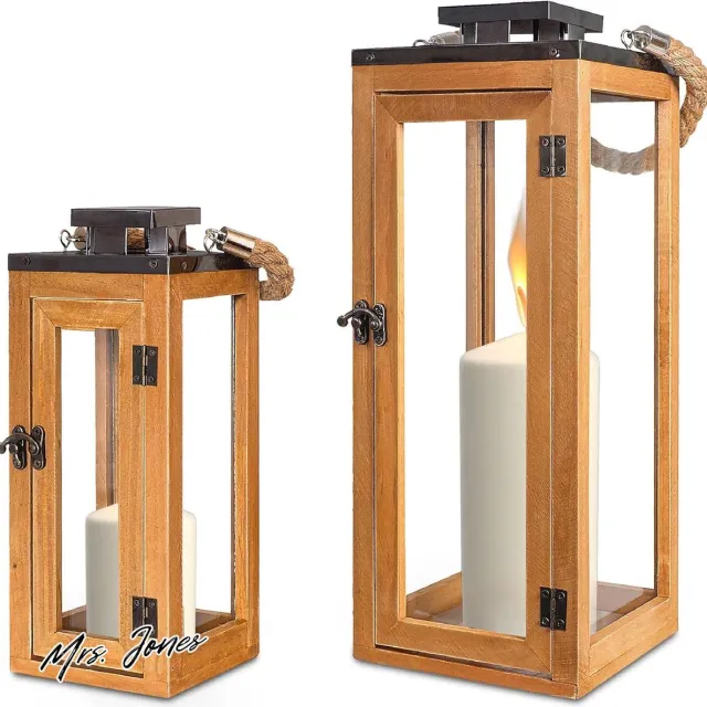 Mrs. Jones Lantaarn Voor Binnen Zwart Metaal Glas Hout Kaarsenhouder Touw Handvat Decoratieve Accessoires Woning Kaarsenplateau Makkelijk Schoon te Maken . multi-color
