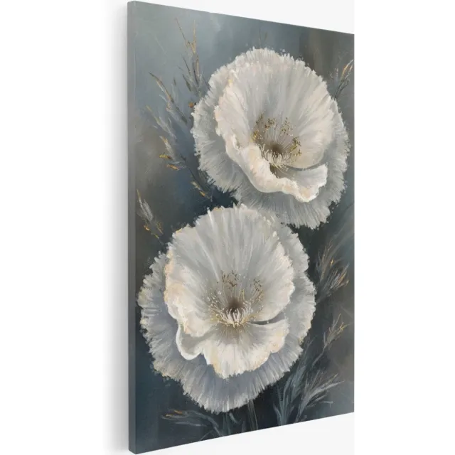 Saammp Canvas Schilderij - Witte Bloemen - Abstract - 80x120 - Foto op canvas - Wanddecoratie - Muurdecoratie Woonkamer - Kantoor Decoratie Multicolor