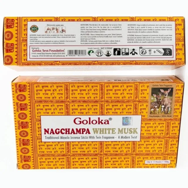 Goloka Nagchampa Wierookstokjes – 180g Voordeelverpakking (12 x 15g) – Authentieke Nagchampa & White Musk Geurmix – Premium Kwaliteit Masala Wierook Met Kajal Sticker Bruin