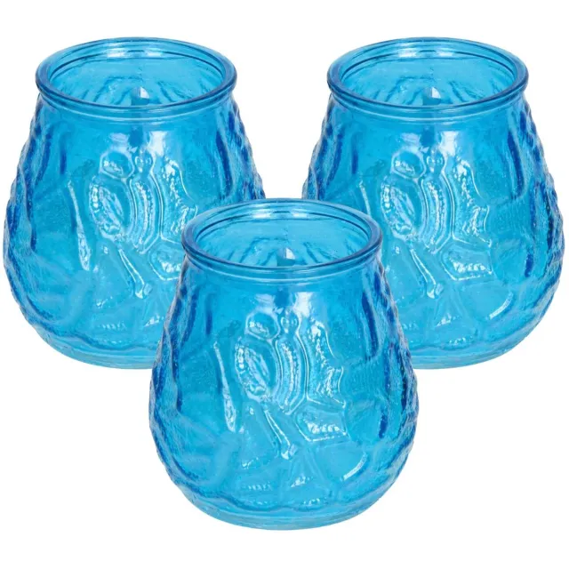 Pro Garden H&S Collection windlicht - 3x - blauw - glas - citrus geur - 48 branduren - geurkaars