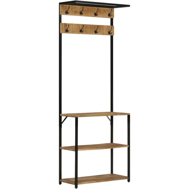 vidaXL Kapstok met schoenenrek 68x30x182 cm massief ruw mangohout bruin