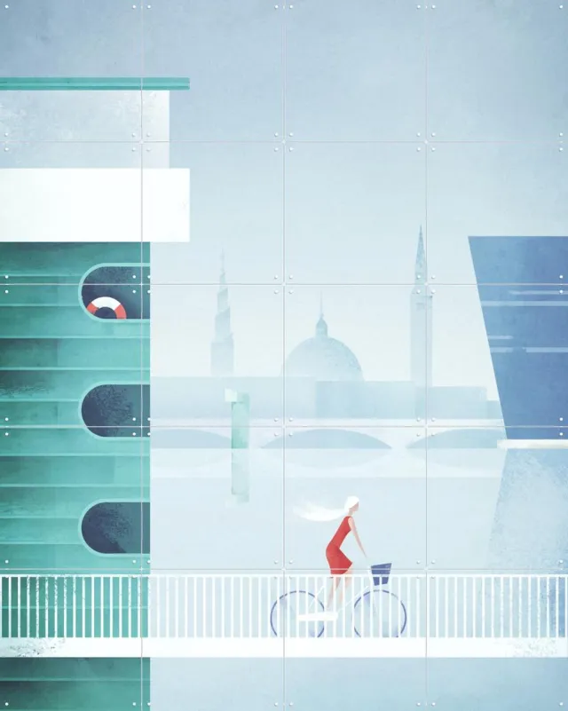 IXXI Copenhagen, Henry Rivers - 80 x 100 cm - Grote wanddecoratie en posters - Digitale Kunst, Illustraties, Geometrische Kunst, Minimalisme, Mancave Blauw / Pastel kleuren