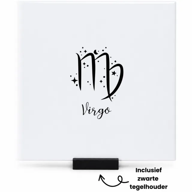 Hacebo Virgo tegeltje met tegelhouder - Sterrenbeeld - Mensen die in eind augustus of begin september jarig zijn - tegeltjes met tekst - Cadeau - spreuktegels - 15x15 CM Wit