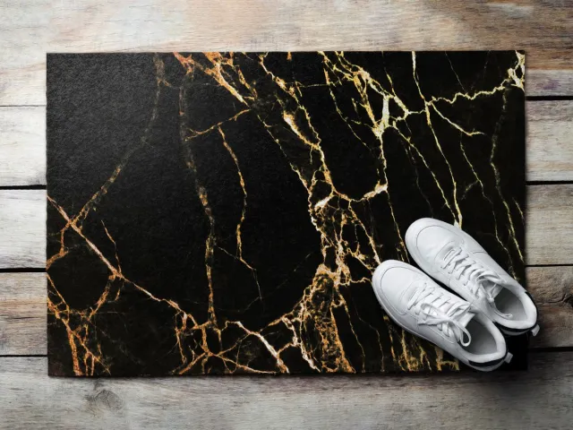 Coloray Buiten Deurmat - Zwart Droogloopmat Buiten - Marmerpatroon Moddermat Buiten - Accessoire Voor De Voordeur - Voordeurmat Herfst - Antislip Entreemat Voor Terras - 60x40 cm Zwart - Marmerpatroon