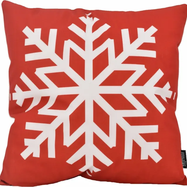 Gek op Kussens! Kerst Red Snowflake Kussenhoes | Katoen/Polyester | 45 x 45 cm Wit