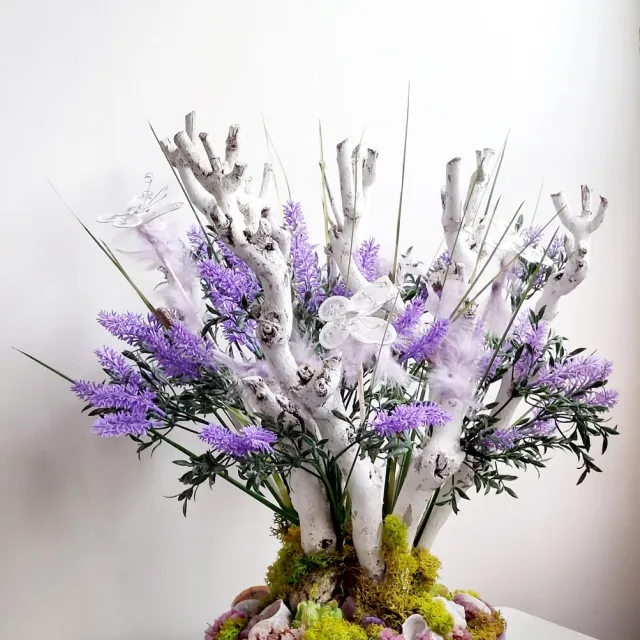 Bloemen en Decoratie 4U Trendy en unieke voorjaarbloemstuk van zijdebloemen en droogbloemen voor binnen interieur, ideaal voor geschenk, Valentijn cadeau , moederdag. wit, paar, grijs, groen