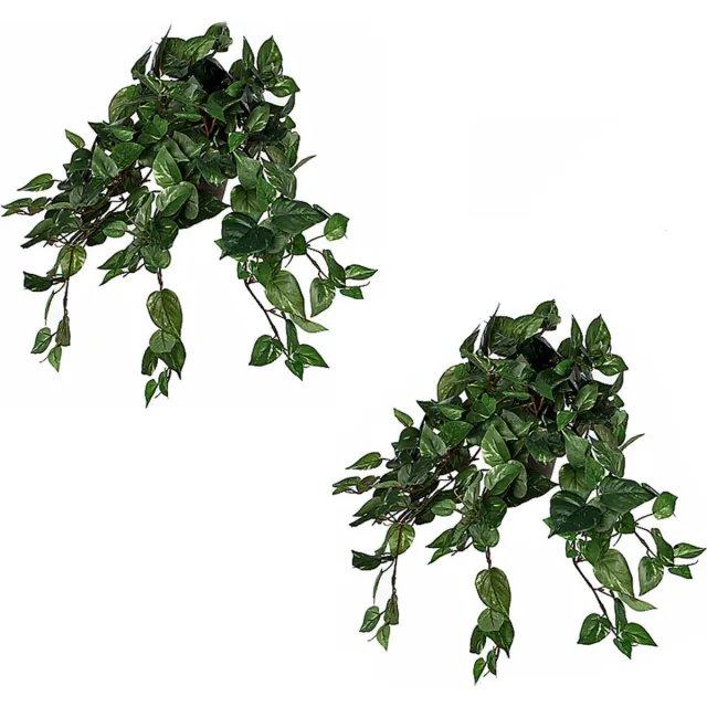 Mica Decorations Kunstplant - 2x stuks - scindapsus drakenklimop - groen - L45 x H25 cm - hangplant