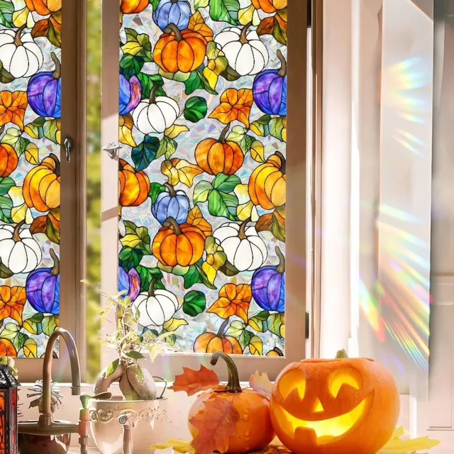 SNQ Halloween Raamfolie met Pompoen en Regenboog - 43x100 cm - Statische Privacyfolie - Decoratieve Raamdecoratie - Zonder Lijm - Herbruikbaar - Voor Badkamer, Woonkamer en Keuken