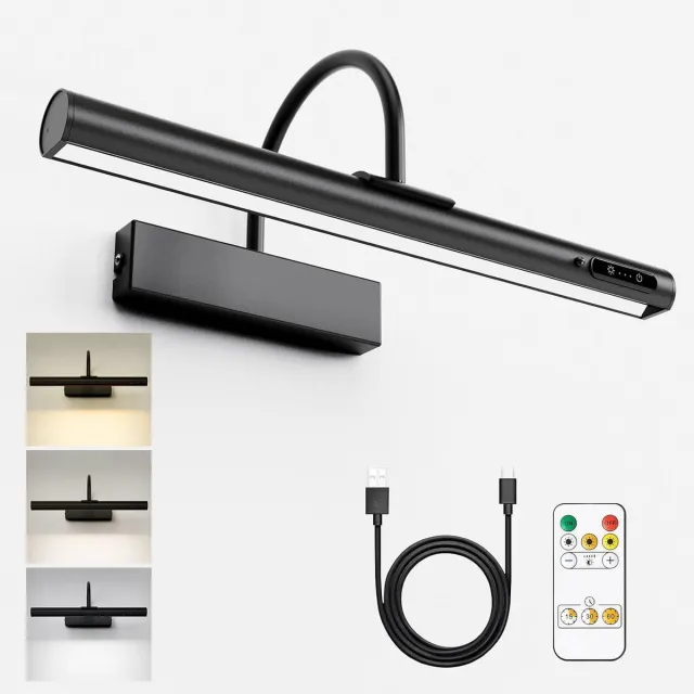 Lexium Store Schilderijlampje draadloos - Zwart - Oplaadbare LED Wandlamp met Afstandsbediening en Dimbare Kleurtemperaturen - Voor Kunst en Decoratie