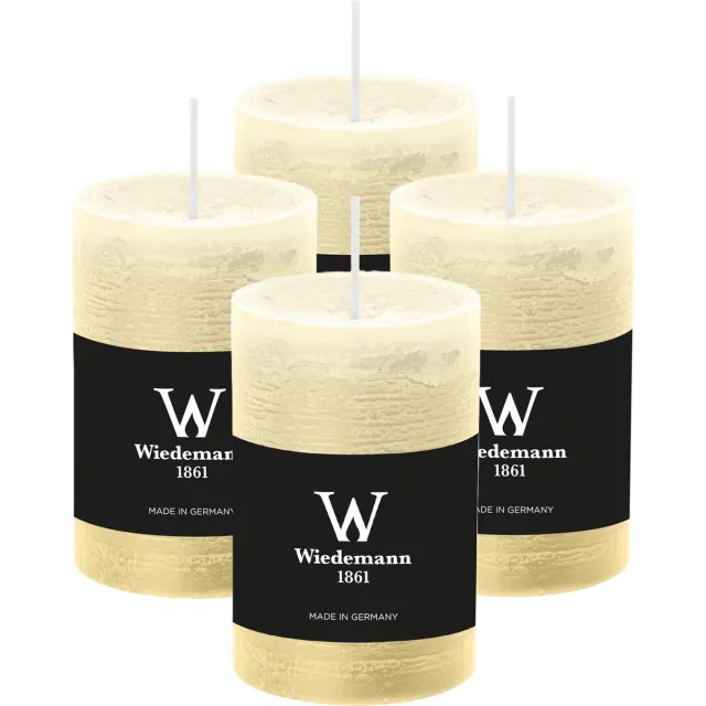 Wiedemann Cilinderkaars/stompkaars - 4x - rustieke kaars - creme wit - 6 x 9 cm - 30 branduren