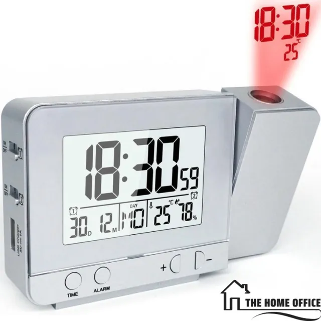 Fanju Projectie wekker - Wekker/alarm - Multifunctioneel - Wekker met Projectie - Digitale Wekker - Projectie Klok - Projectiewekker Alarm met Snooze - LED alarm - op Netstroom of Batterijen - Zilver