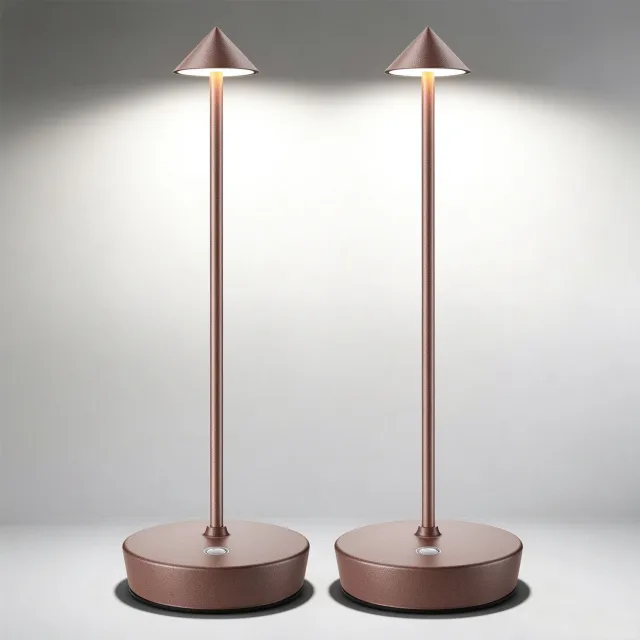 Flintry 2 Stuks Draadloze Tafellampen, Oplaadbaar, op Batterijen Werkend, LED-Bureaulamp voor Buiten, Waterdicht, Draagbaar, Dimbaar, Nachtlampje voor op het Terras, Restaurant, Dineren, Thuis, Bruin