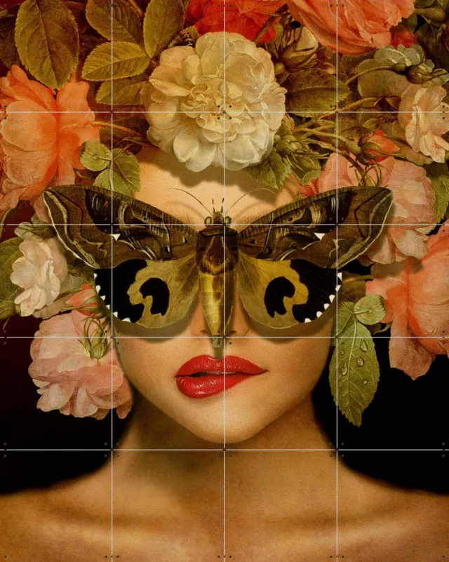 IXXI The Butterfly Effect, Marja van den Hurk - 80 x 100 cm - Grote wanddecoratie en posters - Surrealisme, Collage, Fotografie, Woonkamer Warme kleuren / Donkere tinten / Roze