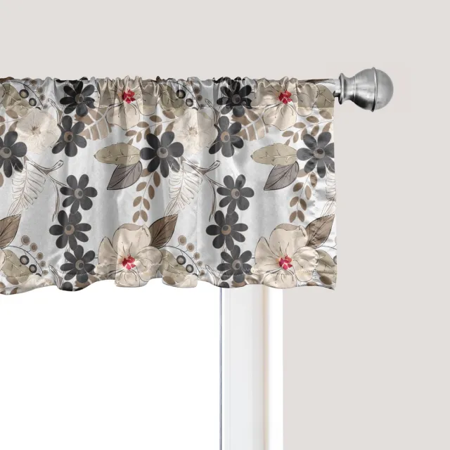 ABAKUHAUS Bloemenpatroon raamvalletje, gordijnvalletje voor keuken en slaapkamer met tunnelzoom, 137 cm x 45 cm, beige ivoorkleurig zeehondenbruin Bruin ivoor zeehond