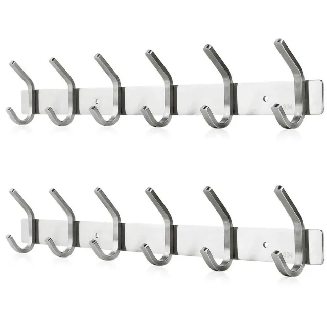 Ibenzoa Stijlvolle Roestvrij Stalen Wandhaaklijst voor Zware Jassen en Accessoires, 6 Haken, 2 Stuks Zilver