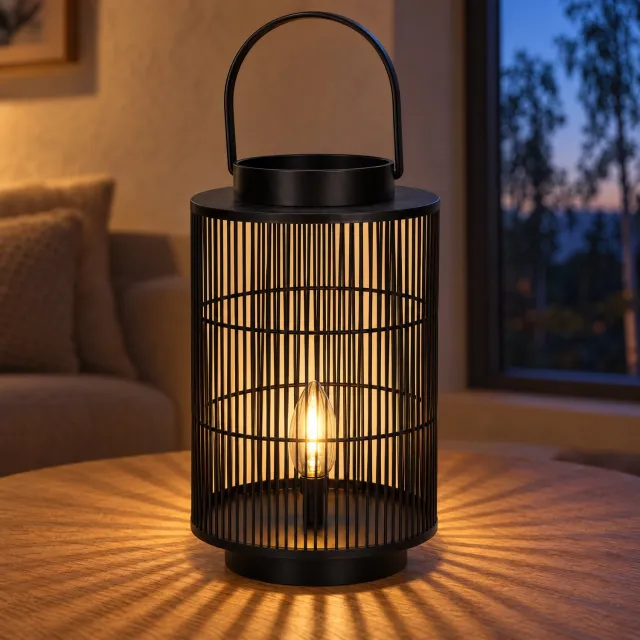 Levano LED Lantaarn - Windlichten voor Binnen - Sfeerlamp Woonkamer - Woonaccessoires Zwart - Sfeerverlichting - LED Lampjes op Batterijen - Lantaarn op Batterijen voor Binnen - Sfeerlamp Slaapkamer - Windlicht Zwart - Tafellantaarn - Lamp