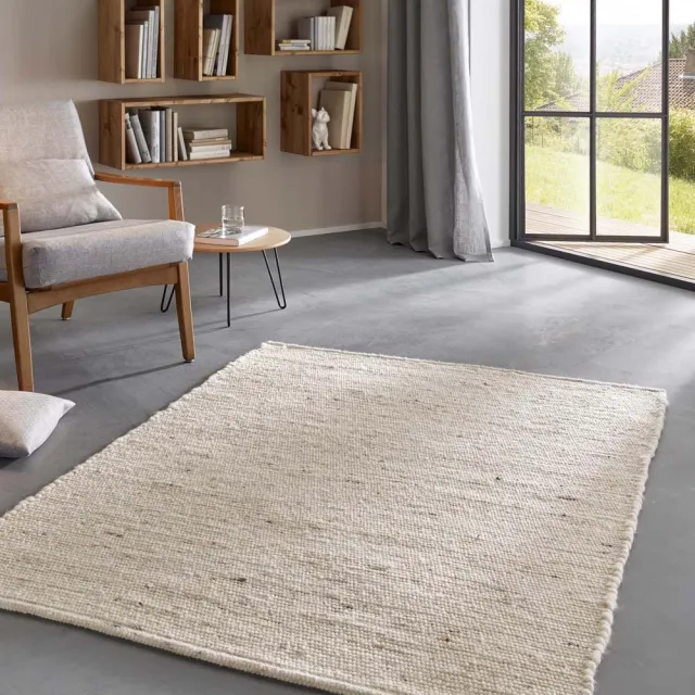 Tapeso Wollen vloerkleed - Bokn crème/beige 70x130