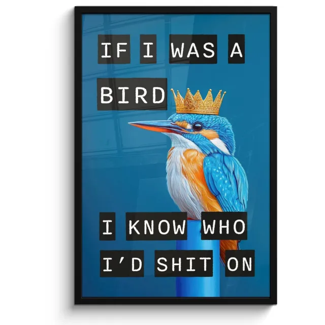 FrameYourWall Poster in lijst - Fotolijst 60x90 cm - Posters - Vogel - Decoratie - Ijsvogel - Blauw - Posterlijst zwart - Decoratie - Wanddecoratie woonkamer - Muurdecoratie slaapkamer Tekst - IJsvogel