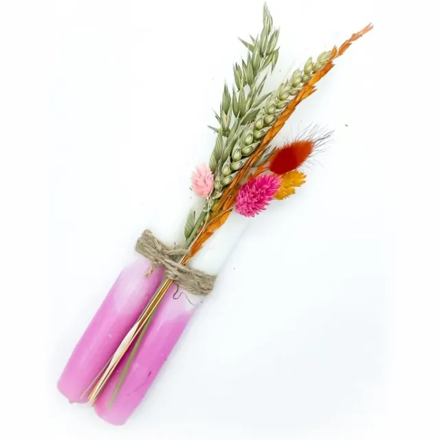 Waardevol Thuis Set DIP DYE kaarsen met droogbloemen - Pink Roze