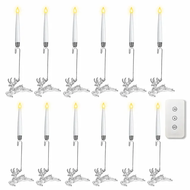 SWGOTA led kaarsen, set van 12 met rendierhaken en afstandsbediening, warm licht en vlamvormige toppen voor kerst- en feestdecoratie Wit