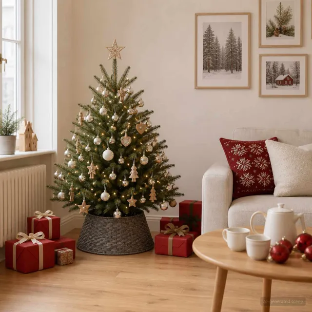 vidaXL Kerstboomkraag Rond Grijs Dia. 45 x 22 cm poly rattan