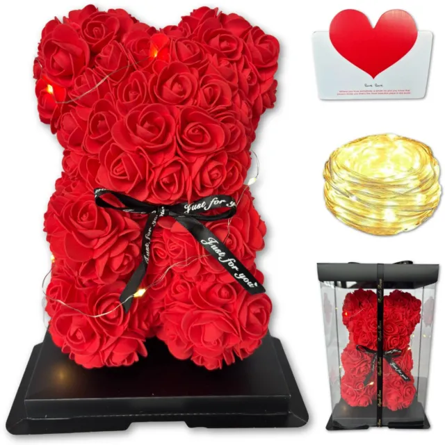 Regalo Rosa Rozenbeer 25 cm - Met LED Verlichting en Cadeaubox - Eeuwige Rozen Rood