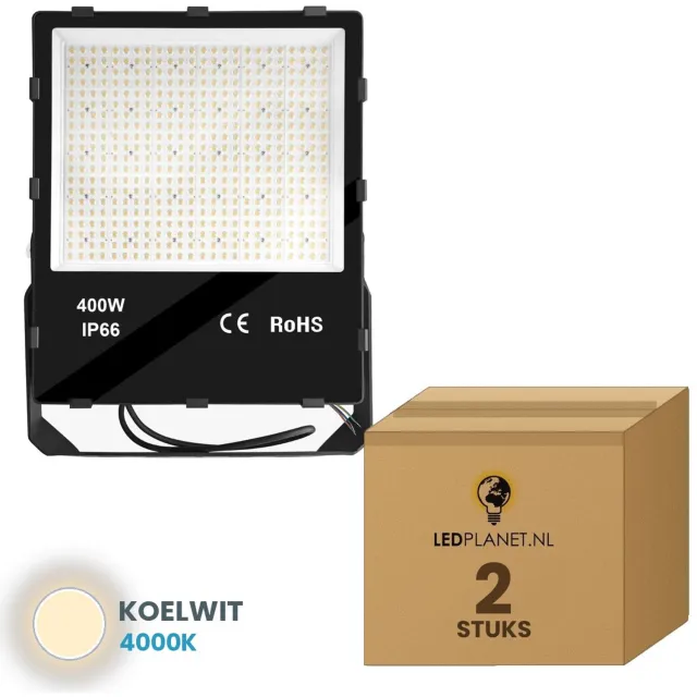 Tsong LED Schijnwerper 400W - 2 stuks - 68.000 lm - Koelwit 4000K - 170 lm/W - 45° - Lifud driver - 45° smalstraler - IP66 - Terrein- & Sportveldverlichting - 5 jaar garantie