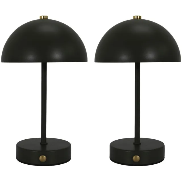 HOME DECO FACTORY LED tafellamp - 2x - zwart - metaal - 25.5 cm - rond - draadloos