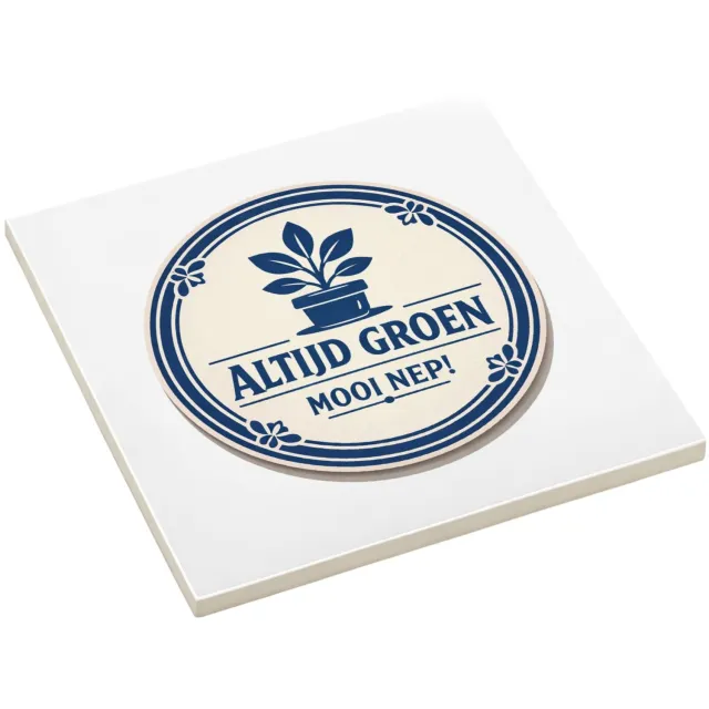 Mr Cadeautjes Fototegel Een minimalistische retro-embleemopmaak met een ronde rand- 15 x 15 cm, keramiek - keuken, badkamer, decoratie | cadeau Wit