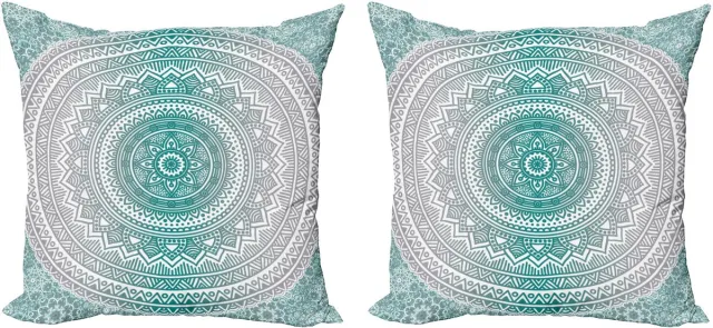ABAKUHAUS Mandala Sierkussenhoes Set van 2, Boho Meditation Kunst Werk, Modern Accent Dubbelzijdige Digitale Print, 60x60, Grijs Teal