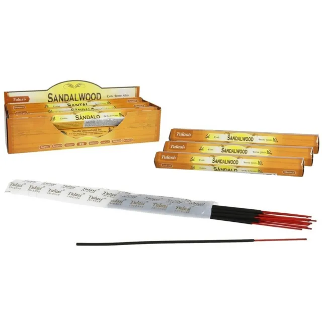 Tulasi Wierook sticks in huisgeur Sandelhout - 60x sticks van 22 cm - Ontspannend - 24 grams - Ontspannend - Kalmerend - stokjes Cognac bruin