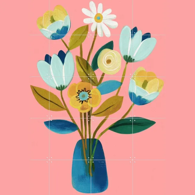 IXXI Pink Afternoon, Branka Kodžoman - 80 x 100 cm - Grote wanddecoratie en posters - Schilderijen, Kwaststreken, Woonkamer, Eetkamer, Bloemen, Boeket Roze