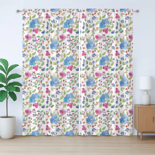 ABAKUHAUS Rustiek bloemengordijn, handgetekend bloemenpatroon, met lussen en haken voor de woonkamer, 280 x 260 cm, meerkleurig