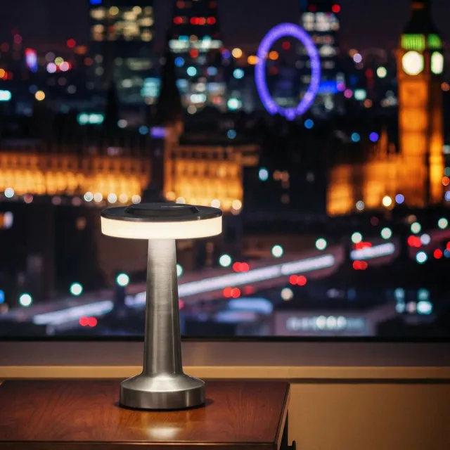 PHENOM LIGHTING TECHNOLOGY Tafellamp 'London' Zilver Metaal 20,5 cm – Dimbaar – 3 Lichtkleuren (Warm/Neutraal/Koel Wit) – Oplaadbaar via USB-C – Draadloos [12500B] Meerkleurig