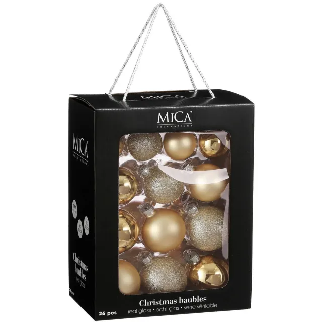 Mica Decorations Kerstballen glas champagne - 26 stuks (ø7 cm)