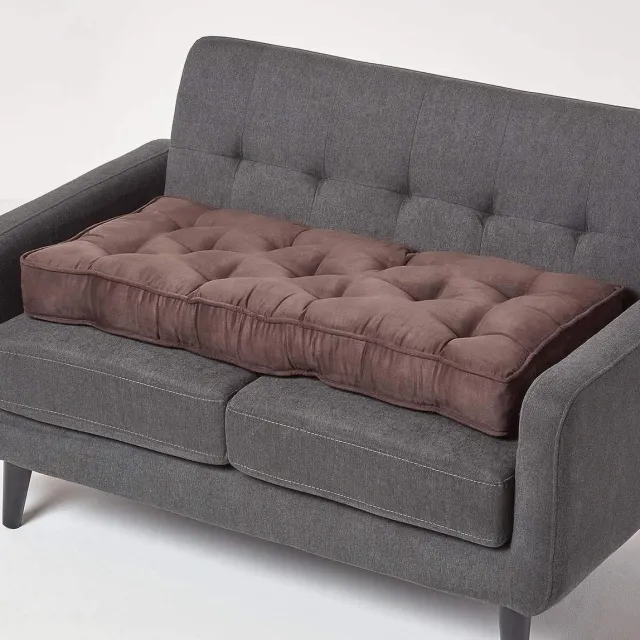 Homescapes Bankkussen 100 x 48 cm met velours hoes - dik bruin zitkussen