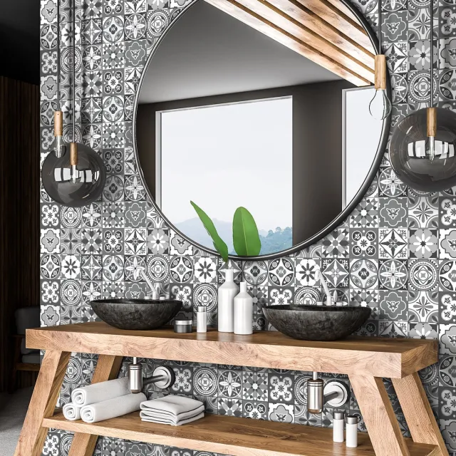 Ambiance Sticker Zelfklevende tegelmuurstickers voor keuken en badkamer - 60 cementtegelstickers (Azulejos Beny) - 60 stickers, 20x20cm Multi color