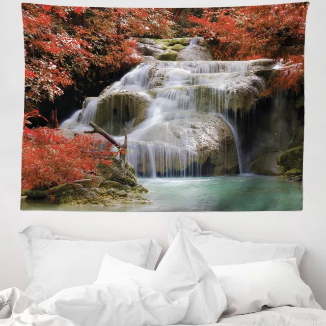 ABAKUHAUS Waterval Wandtapijt, Herfstbomen met Rok, 150 x 110 cm, Wit en Rood Lichtbruin, wit en rood