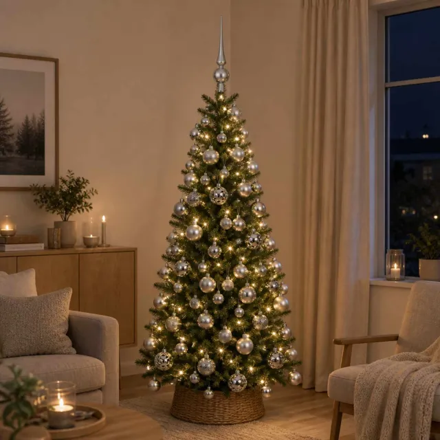 vidaXL Kerstbal Set 61 st Grijs Dia. 6 cm Kunststof 300 LED's